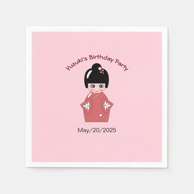 Kokeshi Doll - personligens födelsedag Pappersservett (Framsidan)