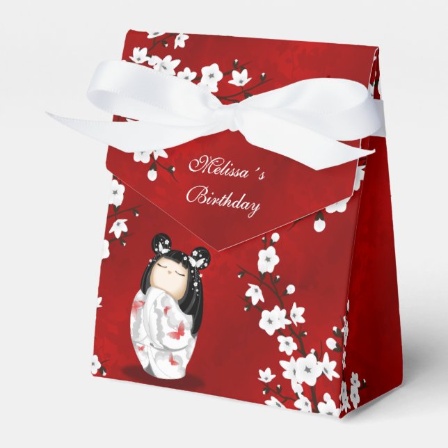 Kokeshi Doll Red Black White Cherry Blommars Favor Presentaskar (Framsidan Sidan)