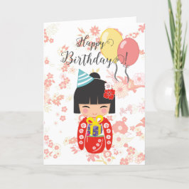 Kokeshi Doll Red Grattis på födelsedagen Card Tack Kort