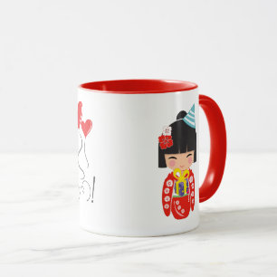 Kokeshi Doll Red Grattis på födelsedagen Mugg