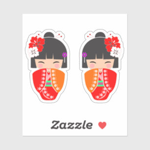 Kokeshi Doll Red Kimono Klistermärken