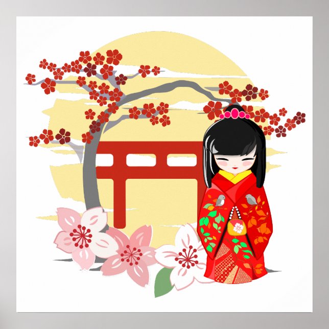 Kokeshi Doll Red Kimono Poster (Framsidan)