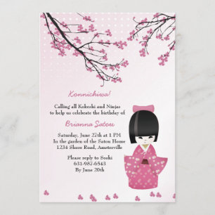 Kokeshi Doll Rosa Inbjudningar