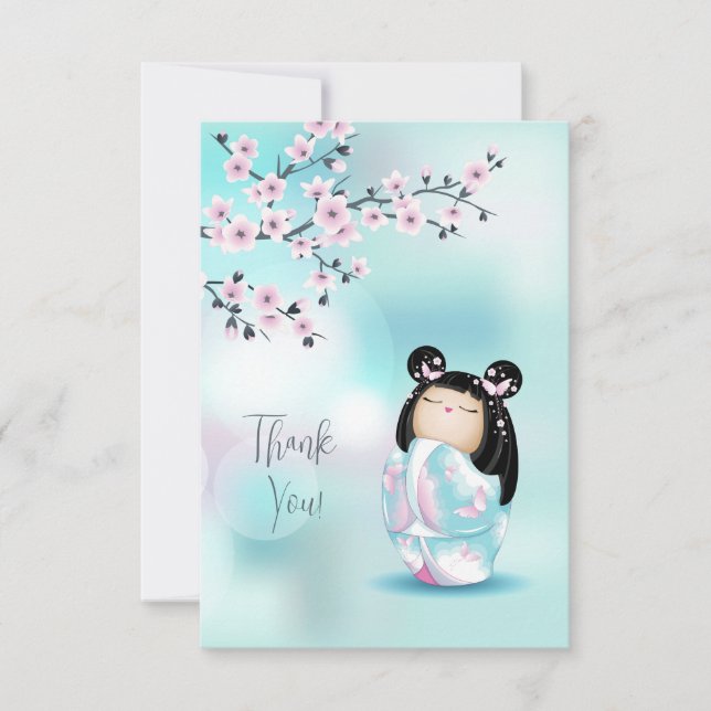 Kokeshi Doll Rosa Turcos Tack Kort (Framsida)