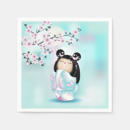Kokeshi Doll Rosa Turkvoise Girls Pappersservett