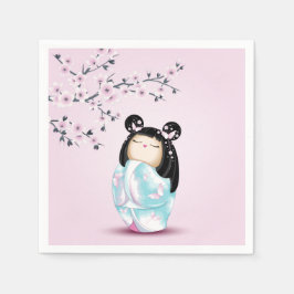 Kokeshi Doll Rosa Turquise Girls Birthday Pappersservett