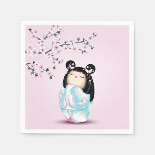 Kokeshi Doll Rosa Turquise Girls Birthday Pappersservett