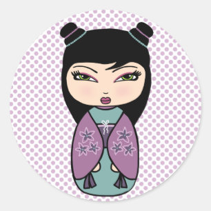 Kokeshi Doll Sticker, Glossy, 3 tum (lakan av 6) Runt Klistermärke