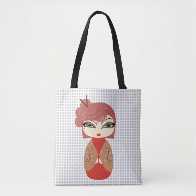 Kokeshi Doll Tote Bag Tygkasse (Framsida)
