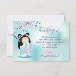 Kokeshi Doll Turkvoise Girl Baby Shower Tack Kort
