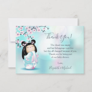 Kokeshi Doll Turkvoise Girl Baby Shower Tack Kort