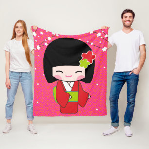 Kokeshi Doll ull throw Blanket Fleecefilt