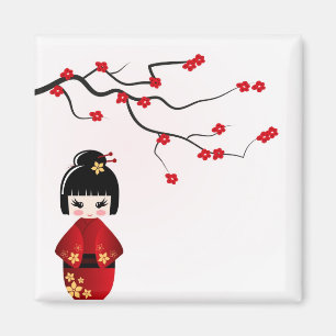 Kokeshi doll under sakura gren magnet