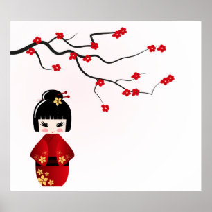 Kokeshi doll under sakura gren poster