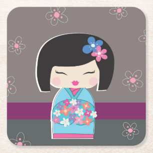 Kokeshi Doll Underlägg Papper Kvadrat