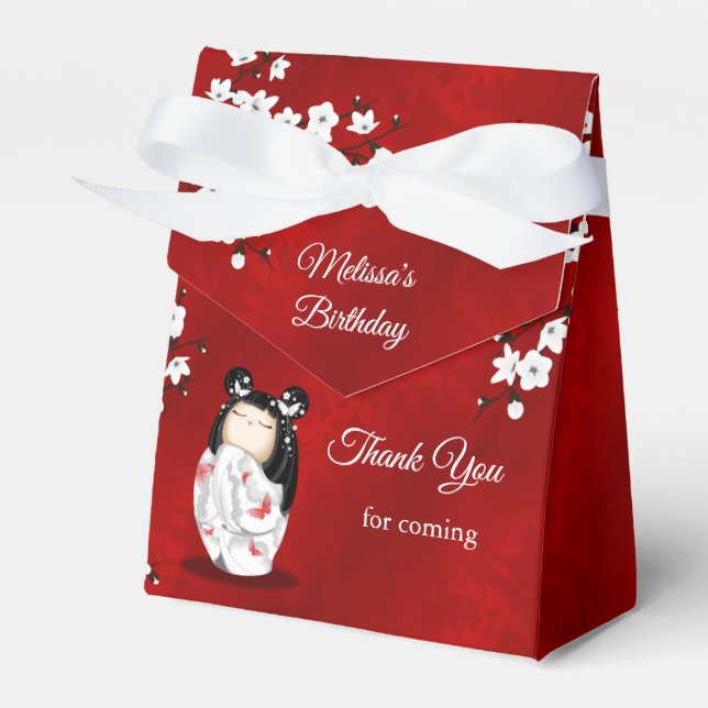 Kokeshi Doll White Red Birthday Tack Presentaskar (Framsidan Sidan)