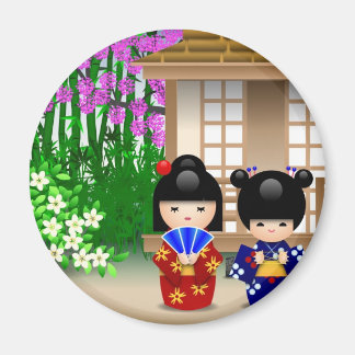 Kokeshi Dolls och Teahouse Magnet