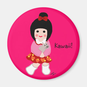 Kokeshi flicka med henne valp magnet