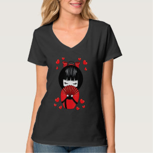Kokeshi Geisha Doll med Hearts Valentines day T Shirt