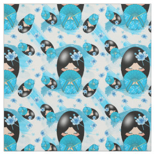 Kokeshi japansk docka och akvarelltyg tyg