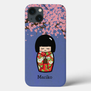 Kokeshi Japansk doll i Red Kimono med Sakura