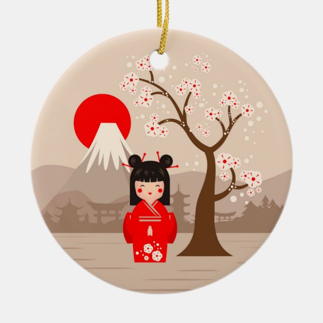 Kokeshi - japansk doll julgransprydnad keramik (Framsidan)