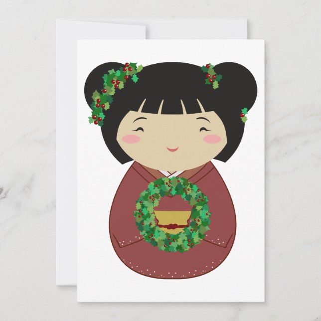 Kokeshi julkran inbjudningar (Framsida)