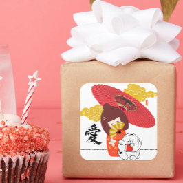 KOKESHI LOVE  Chow dog heart  Fyrkantigt Klistermärke