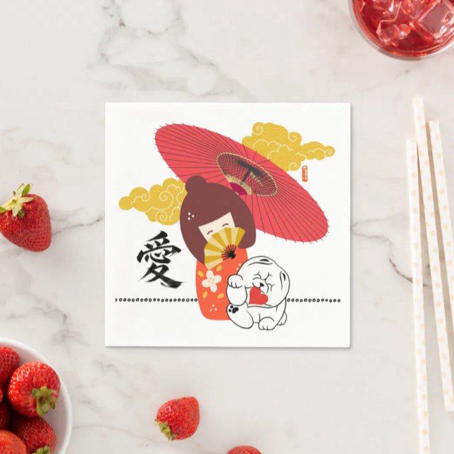KOKESHI LOVE  Chow dog heart  Pappersservett (Skapare uppladdad)