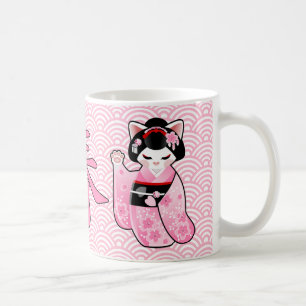 Kokeshi Maneki Neko japansk lycklig katt Maiko Kaffemugg