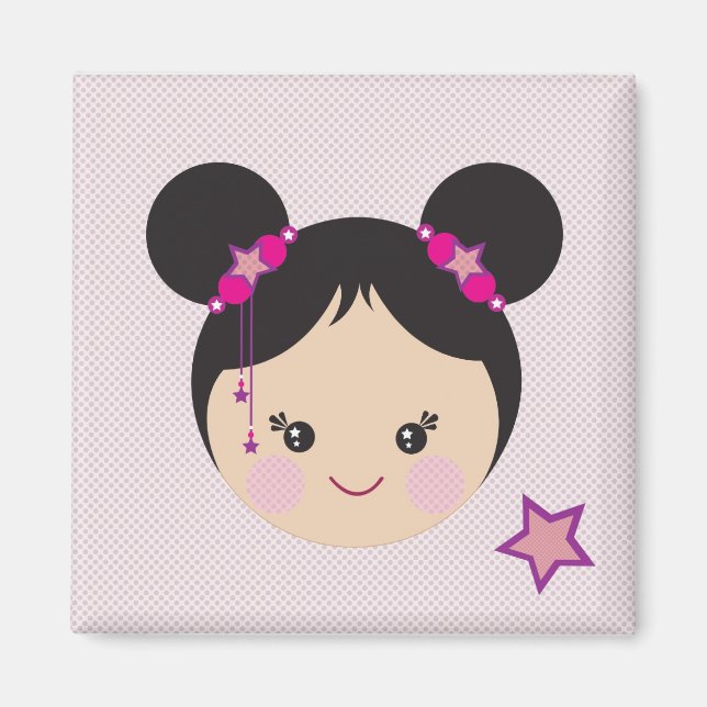 Kokeshi med Buns Pin Magnet (Framsidan)