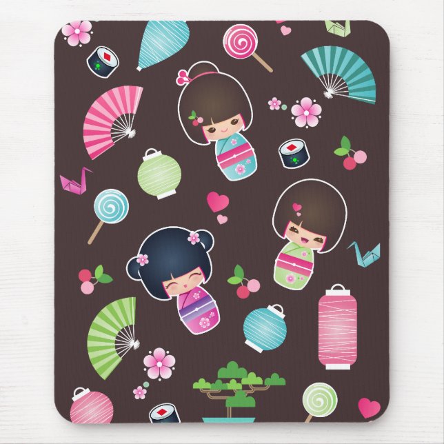 Kokeshi mönster Mousepad Musmatta (Framsidan)