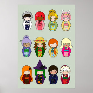 Kokeshi Months Poster