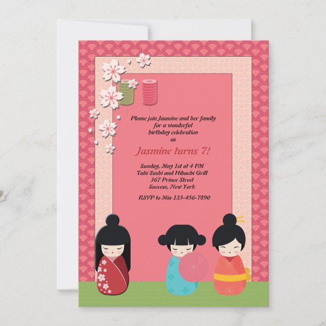 Kokeshi Playmates-inbjudan Inbjudningar (Framsida)