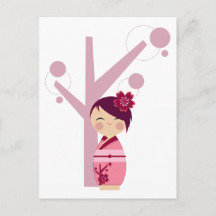 Kokeshi Sakura & Cherry Träd vykort