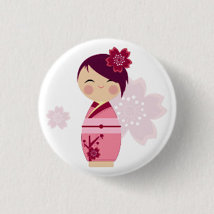 Kokeshi Sakura klämmer fast Knapp