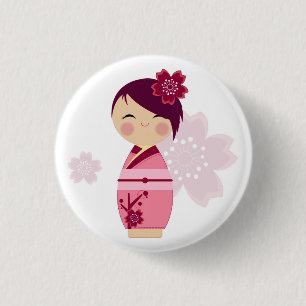 Kokeshi Sakura klämmer fast Knapp