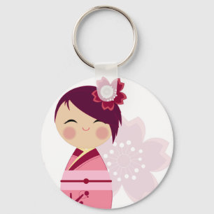 Kokeshi Sakura tätt upp Keychain Nyckelring