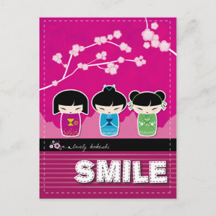 Kokeshi "SMILE"-vykort Vykort
