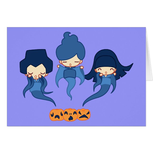 Kokeshi spöken hälsningskort (Framsidan Horizontal)