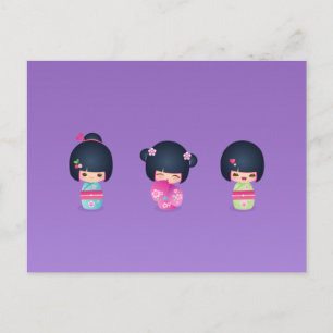 kokeshi Three Postcard Vykort