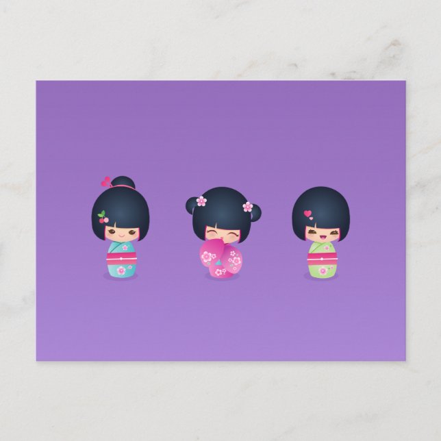 kokeshi Three Postcard Vykort (Framsida)