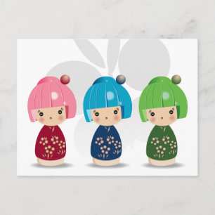 Kokeshi Triplets-vykort Vykort