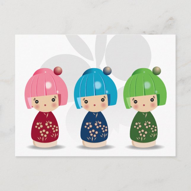 Kokeshi Triplets-vykort Vykort (Framsida)