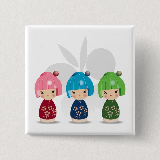Kokeshi Triplets wButterfly BKGD Knapp (Framsida)