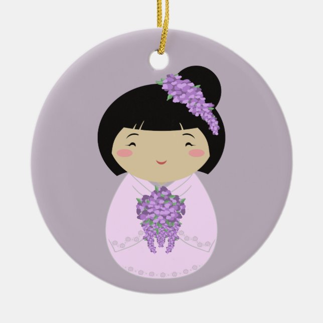 Kokeshi Wisteriabrud Julgransprydnad Keramik (Framsidan)