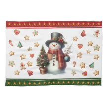 Köket Handduk Snömannen och julgodis Röd
