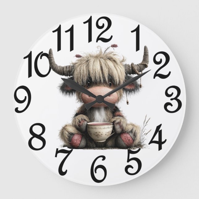Köket Highland Cow Stor Klocka (Framsida)