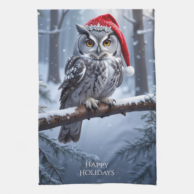 Köket med uggla och tomteluva kökshandduk (Vertikal)