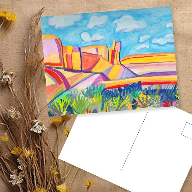 Köket Mesa New Mexico Handmålad akvarell Vykort (Kitchen Mesa Hand-painted Wacky Watercolor Art Postcard
)